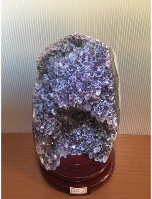 原皮原礦烏拉圭紫晶鎮 附贈旋轉木製底座 紫晶簇 雷公蛋 紫水晶洞 2211公克, 紫