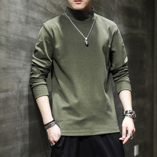 ANYOU 남성 가을 겨울 스웨터 이너웨어 루즈핏 터틀넥 니트