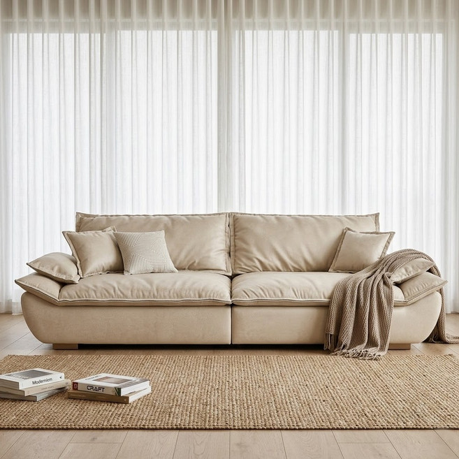 모던 쇼파 고습 방수 아쿠아텍스 패브릭 소파 북유럽 감성 1/2/3인용 프리미엄 쿠션 포함 거실 소파, 210cm