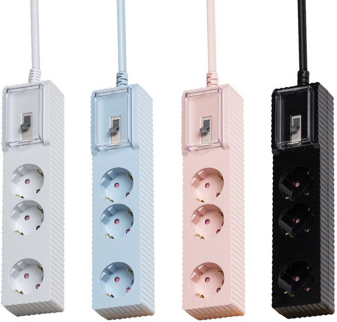 파워존 4000W 고용량 자동소화 웨이브 멀티탭 과부하차단 3구 50cm 1.5m 3m 5m 7m, 자동소화+과부하차단, 3구 파스텔핑크 3m, 1개