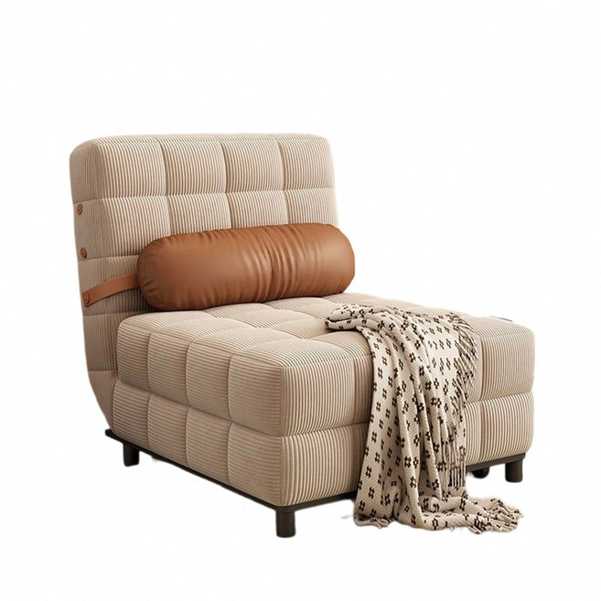 單人沙發椅 貴妃椅 舒適床 雙人座椅, 燈芯絨-米白色（0.8米）送腰枕*1