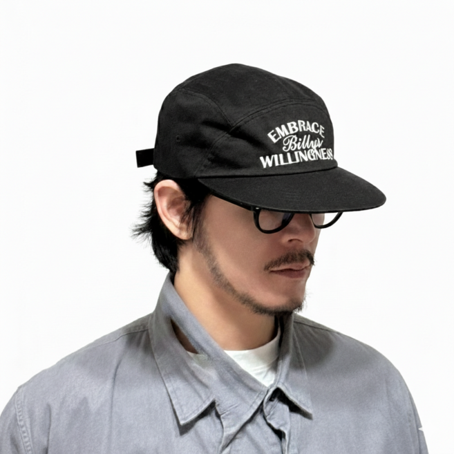 빌리스 남녀공용 빈티지 평챙 스냅백 캠프캡 5패널 스트릿 자수 모자