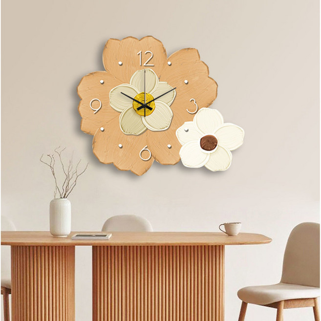 해피유통 거실 시계 장식 벽걸이 꽃시계 jhz, 노란색-40*33cm