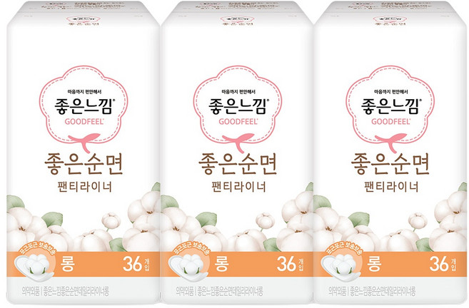 좋은느낌 좋은순면 라이너 롱 36매 3팩, 36개입, 3개