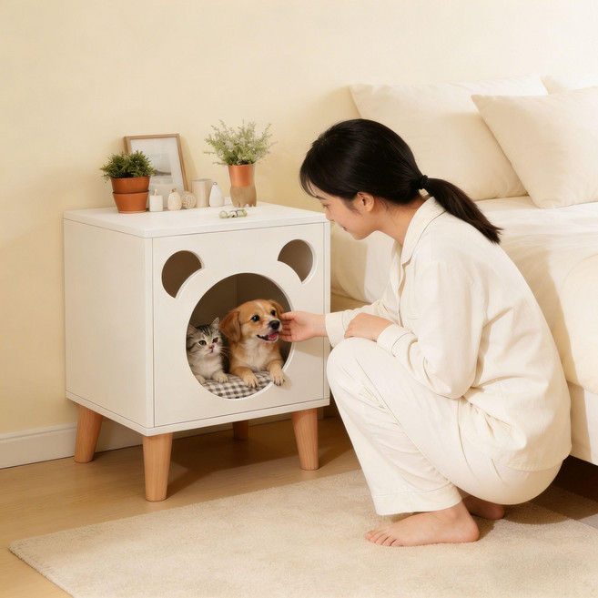 주혜 협탁형 고양이 숨숨집 캣타워, 1개, 화이트