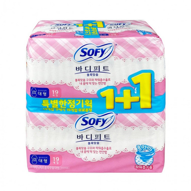 쏘피 바디피트 볼록맞춤 생리대 날개형, 대형, 19개입, 2개