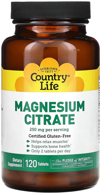 Country Life 마그네슘시트레이트 250mg 120정(1정당 125mg), CountryLife마그네슘시트레이트250mg120정1, 1개, 120정 - 쿠팡