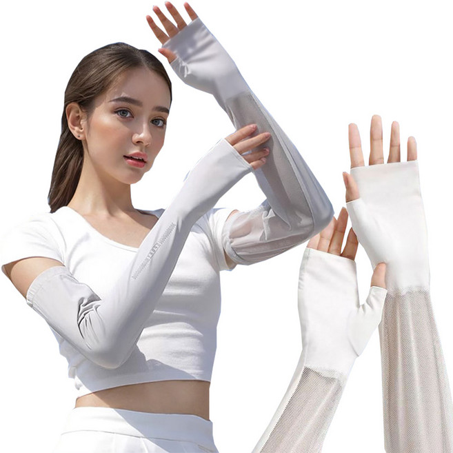 1+1 메쉬 쿨토시 장갑 극강 통기성 자외선차단 냉감 팔토시 여름 쿨장갑, 화이트