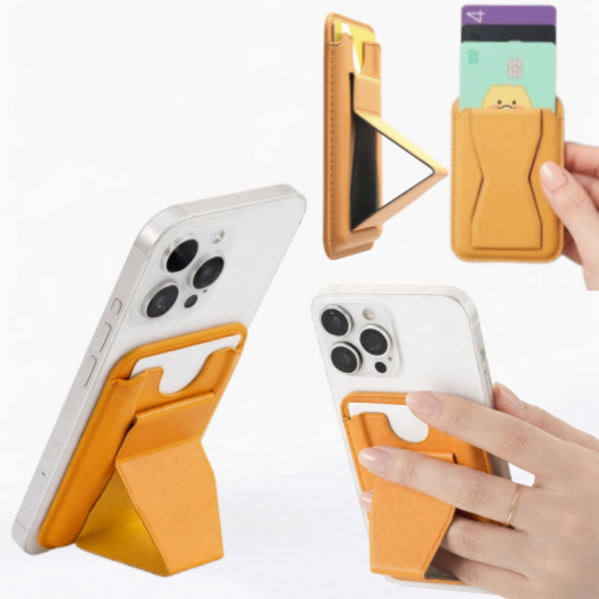 루체엠 맥세이프 카드지갑 거치대 케이스, 1개, 허니옐로우