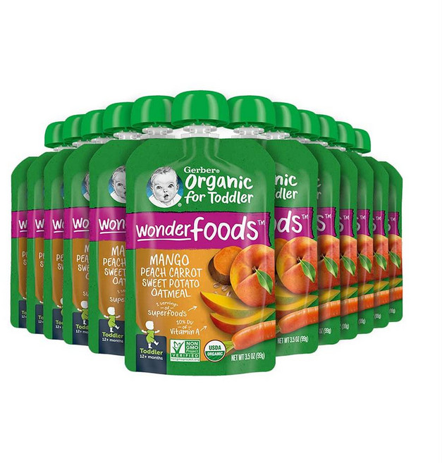 거버 베이비 푸드 망고 피치 캐롯 스윗 포테이토 앤 오트밀 Gerber Baby Food Pouches Mango, 12개, 99g
