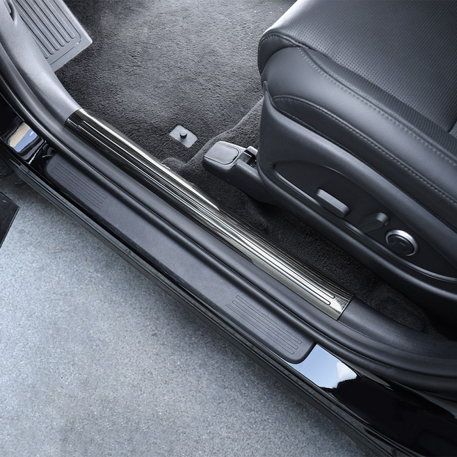 카스타 호환 디올뉴 팰리세이드 풀체인지 도어스커프 커버 튜닝 용품 기스방지 실버 블랙 몰딩, [블랙] 1열 도어스커프 커버 2P