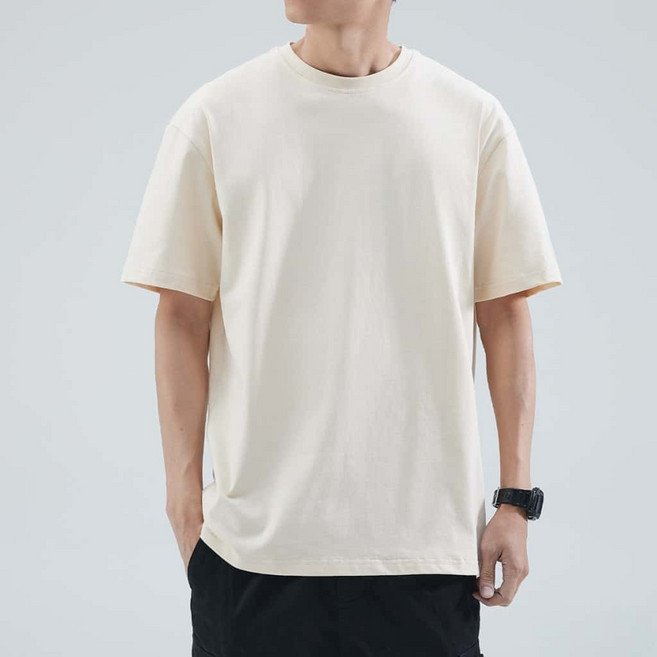 EZSTYLE 重磅純棉T恤 百搭基本款素色短袖上衣, 白色,2XL