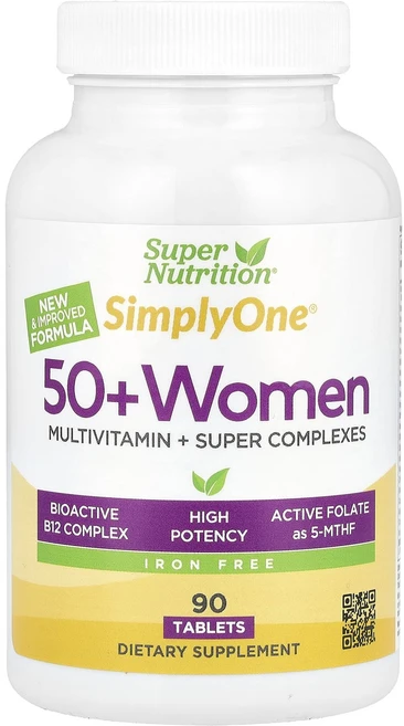 Super Nutrition SimplyOne® 50세 이상 여성용 종합비타민 + 슈퍼 복합체 철분 무함유 90정, SuperNutritionSimplyOne50세이상여성, 1개 - 쿠팡