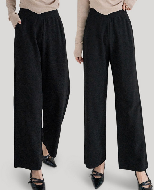 수미엘 여성 일자 와이드팬츠 밴딩 스판 슬랙스 바지 2P