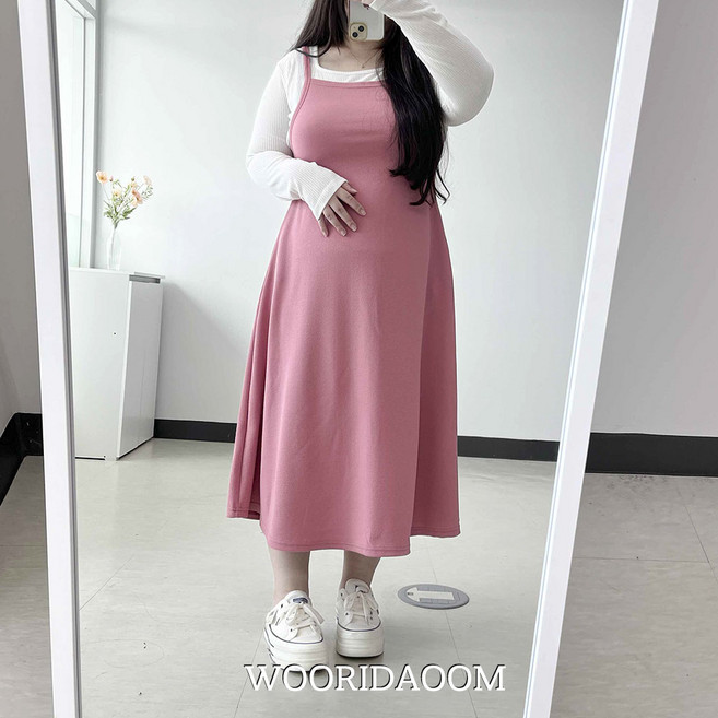 (66-110) 로로 빅사이즈 퍼지는 라인이 정말 예쁜 플레어 A라인 뷔스티에 훌 나시 원피스 4XL