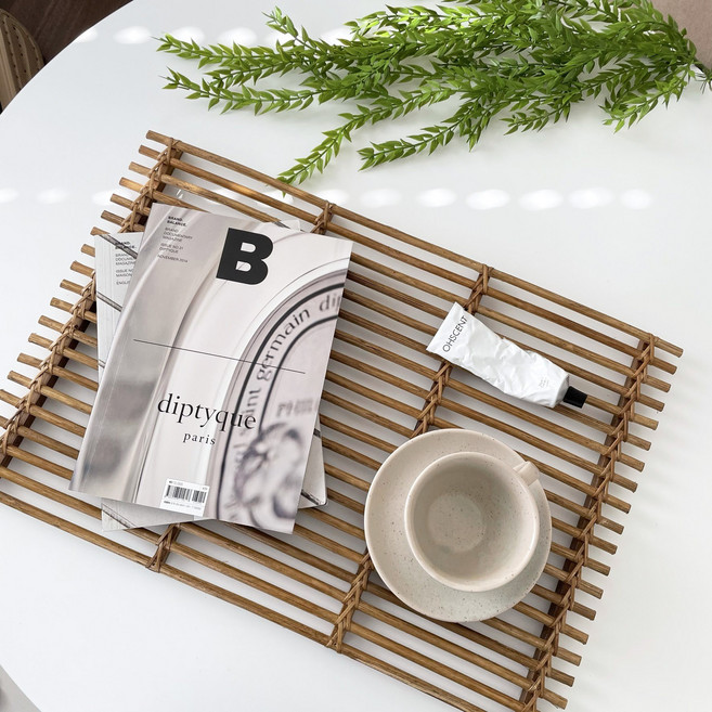 우드 나무 쟁반 커피 빵 받침대 대나무 라탄 트레이 2colors, 연브라운