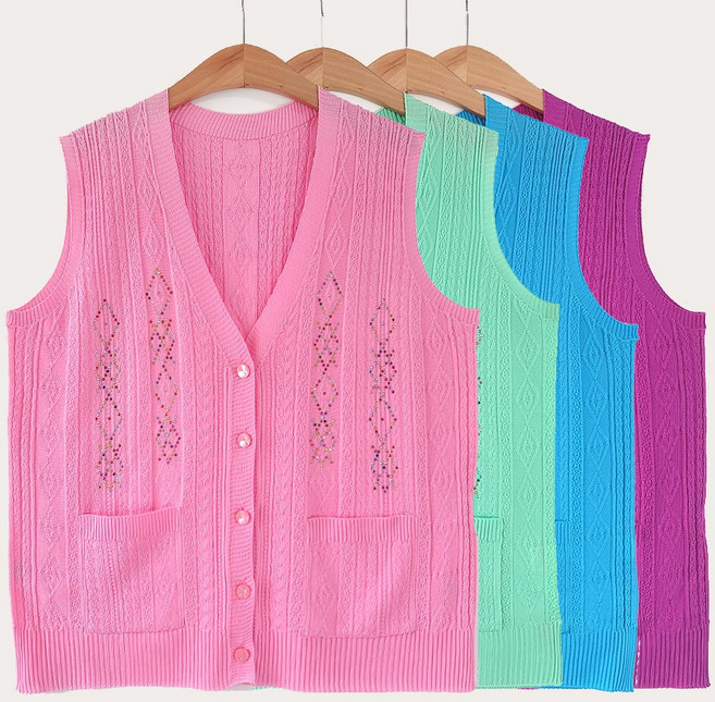 허니마마 다이아 니트 조끼 봄 여름 할머니 베스트 상의 요양원 노인 엄마 스웨터 선물