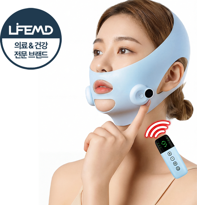 라이프엠디 ems 저주파 리프팅 마사지기 얼굴 턱선 피부 탄력 케어 마사지 밴드 사각턱 이중턱 처짐 방지 미용 기계 360도 페이스 v라인 관리기, 스카이블루, LMD168L
