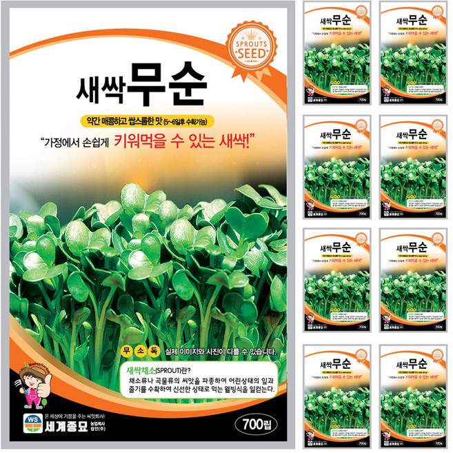 새싹무순 씨앗 700립 새싹씨앗 세계종묘 모칸도, 9개