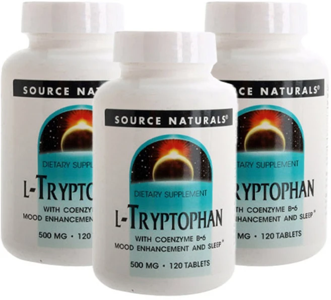 소스내츄럴스 L-트립토판 코엔자임 B-6 포함 500mg 타블렛, 120정, 3개 - 쿠팡
