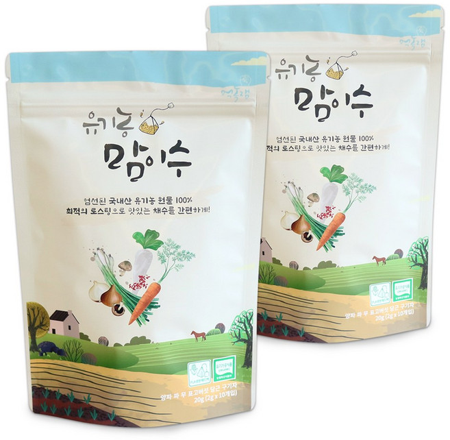 먹놀잼 국산 유기농 100% 맘이수 채수 육수 티백, 채소, 20g, 2개