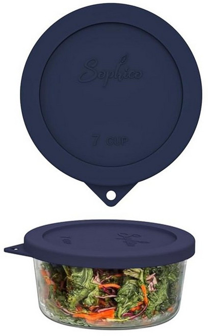 SOPHICO Sophico 앵커 호킹 및 파이렉스 7402-PC 6/7컵 유리 그릇용 원형 실리콘 보관 커버 뚜껑 교체용(용기 미포함) (블루-2팩) 315036, 네이비 블루 - 1팩