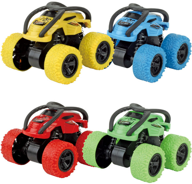 토이즈데이 360도 회전 묘기 스턴트 액션 몬스터 후렉션카 4종 자동차 장난감, 1세트, 레드+블루+그린+엘로우