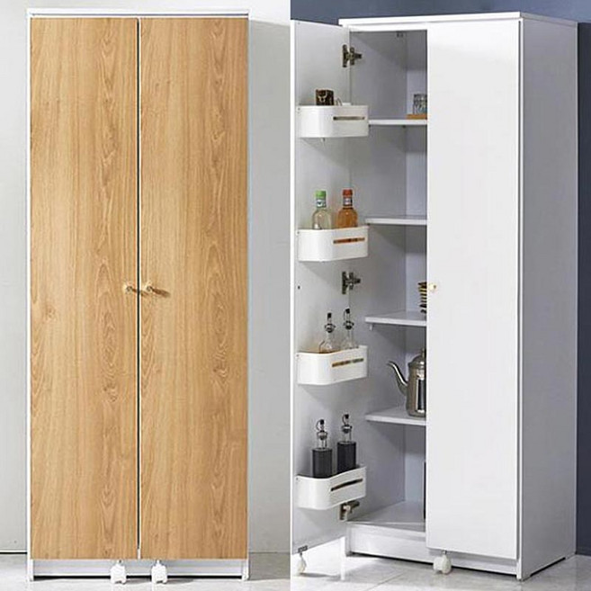 국산 양문도어 5단 수납장 포켓형 주방선반 거실장 60x40x161cm, 오크