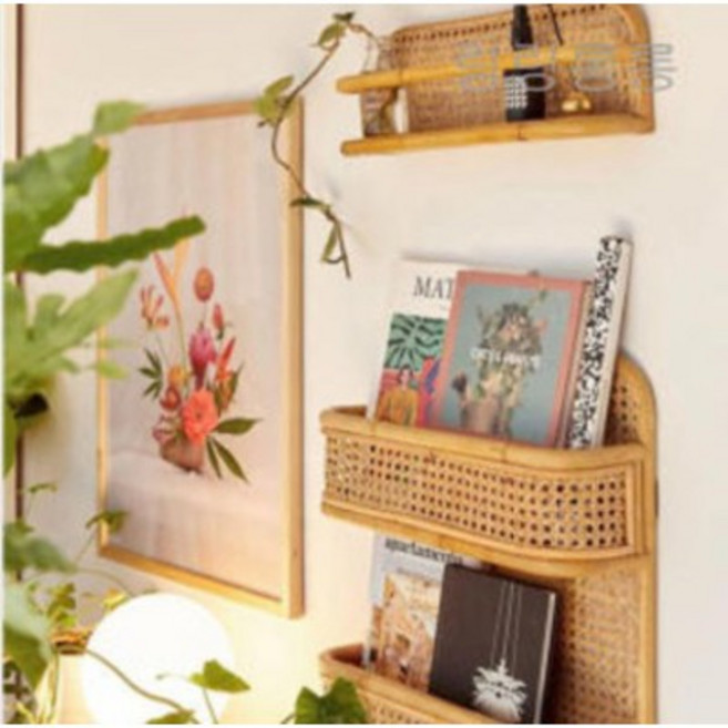 까마느 벽걸이 선반 라탄 인스타 감성 원목, 1층