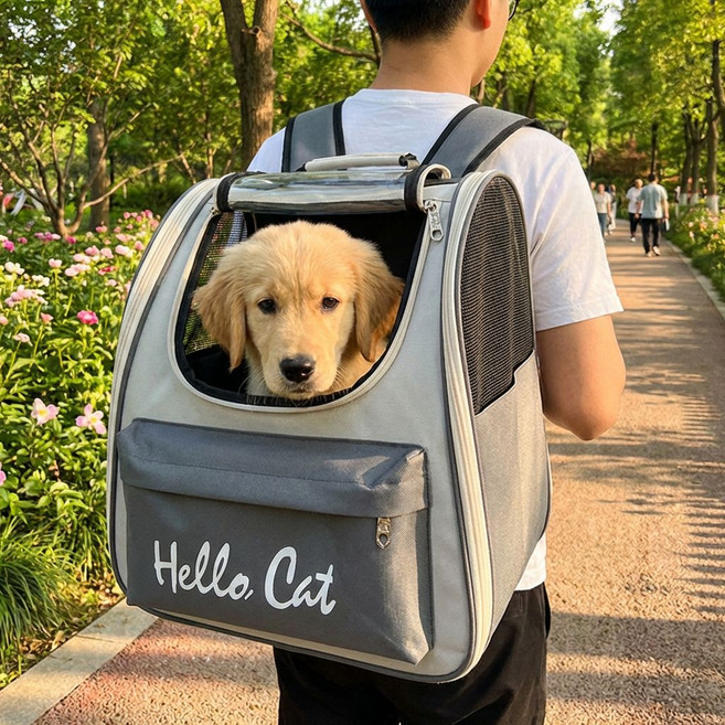 리빙루트 강아지 고양이 반려동물 이동가방 투명 백팩, 1개, Gray