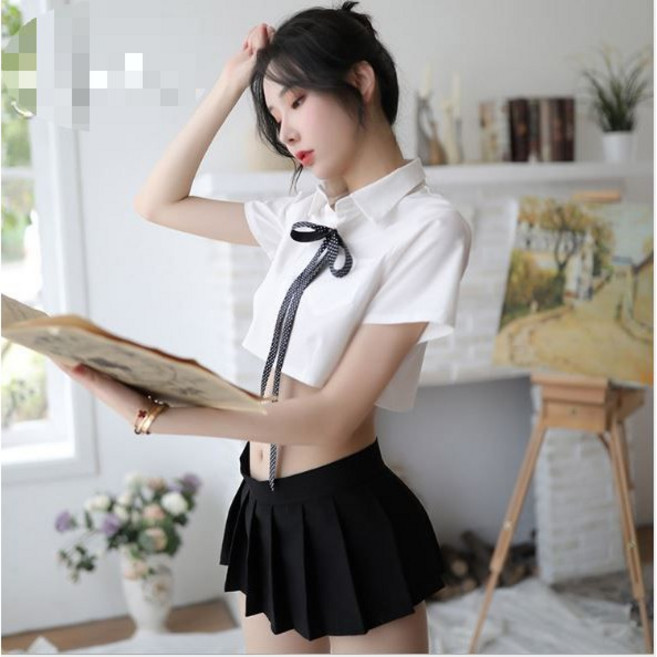 學生制服情趣角色扮演服 短袖白襯衫百褶裙套裝 M號