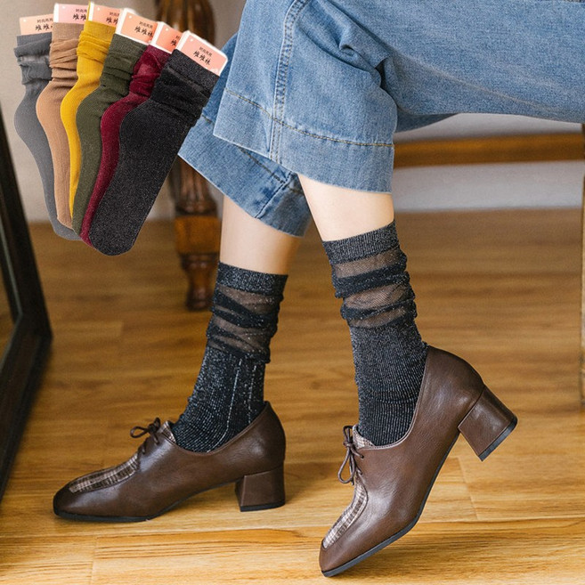 여성 예쁜 귀여운 패션 여름 여자양말 반짝이 긴목 펄 망사 시스루양말