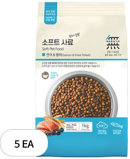 무마진 전연령 강아지 소프트사료, 연어+황태, 1kg, 5개