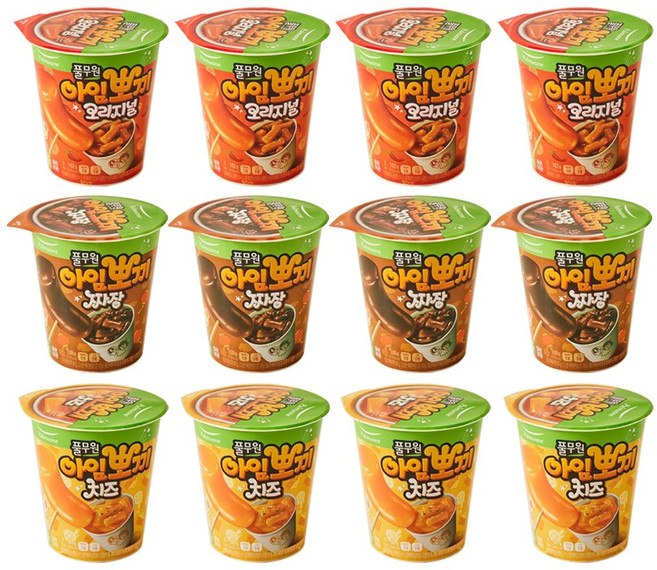 풀무원 아임뽀끼 컵떡볶이 4개씩 (오리지널102g + 짜장100g + 치즈101g), 1개