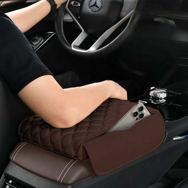 모터리언 자동차 차량용 콘솔쿠션 팔걸이쿠션, 수납형 다크브라운, 1개