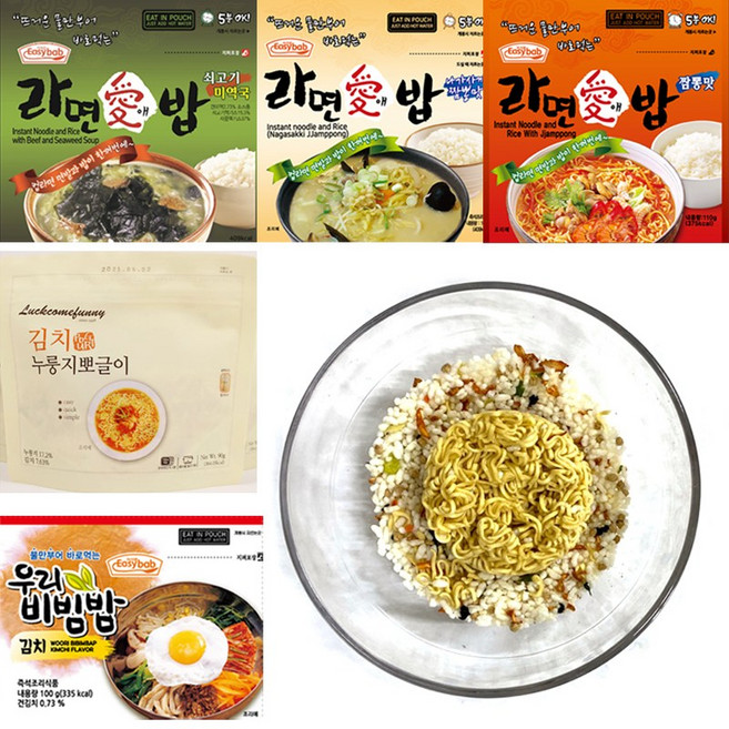 TE즉석밥 비상전투식량 재난대비 여행 식사(온수용) 3P, 김치누룽지 라면밥 3P