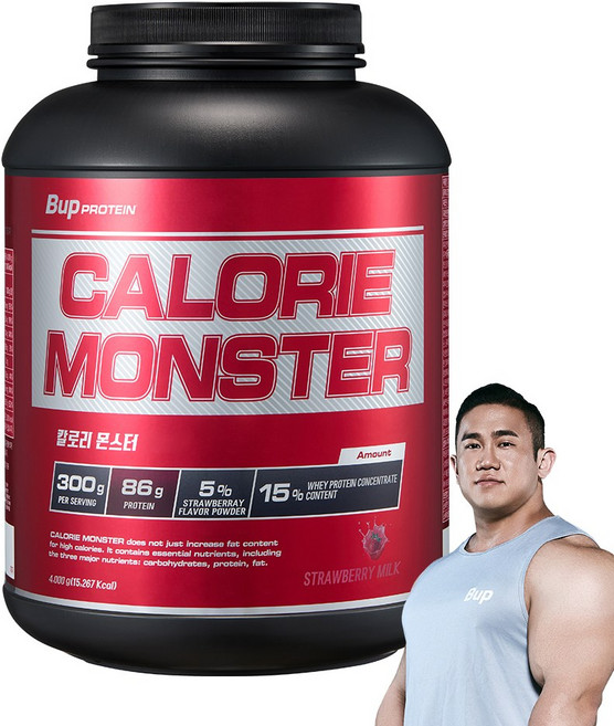 BUP 칼로리몬스터 스트로베리 밀크 헬스보충제 단백질보충제 체중증가 게이너, 1개, 4kg