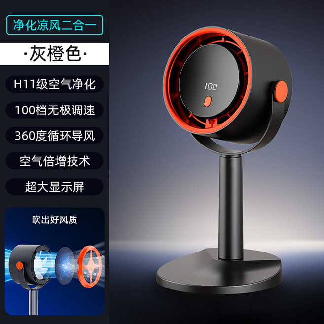 夏季多功能數顯風扇100檔充電款空氣循環扇家用大風力風扇, 1, 淨化風扇【黑色】