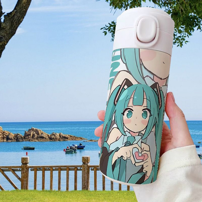 420ML 하츠네 미쿠 보온병 카와이 만화 그림 인쇄 물병 스테인레스 스틸 진공 플라스크 가상 커피 컵, 04 Hatsune Miku 4, 1개