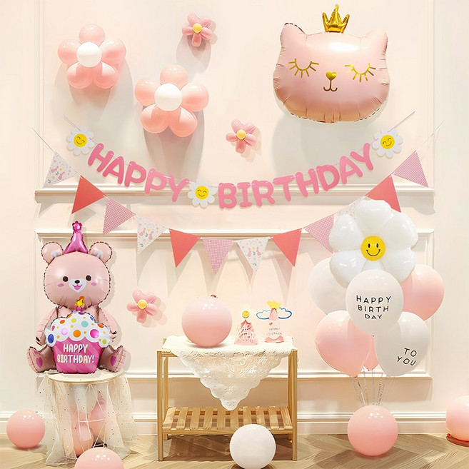스피세프 파티 생일풍선 장식 생일파티 풍선세트, 분홍고양이, 1세트