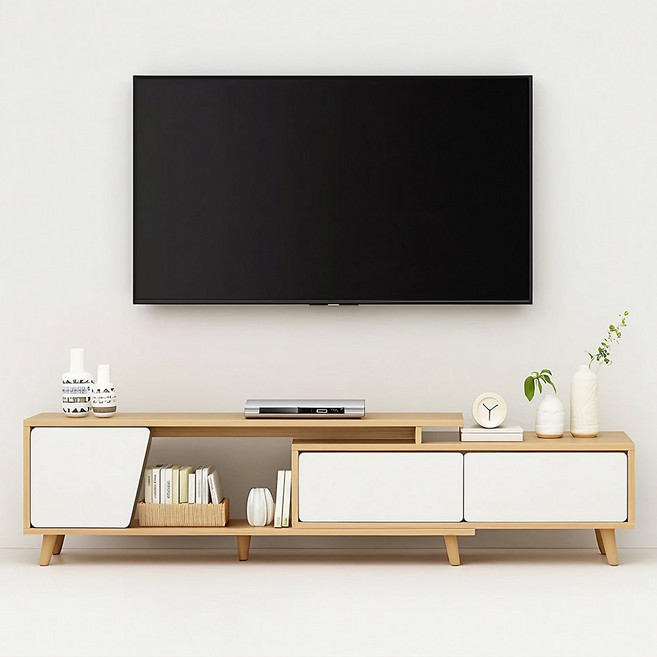 라온프리 확장형 TV 티비다이 거실장, 우드