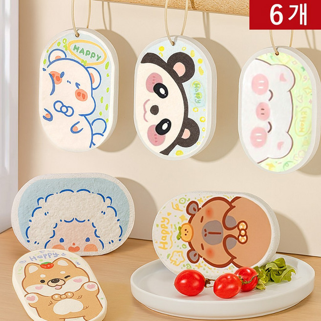 오토림 천연 펄프 수세미 세트 / 주방 다용도 세척 스펀지, 6개