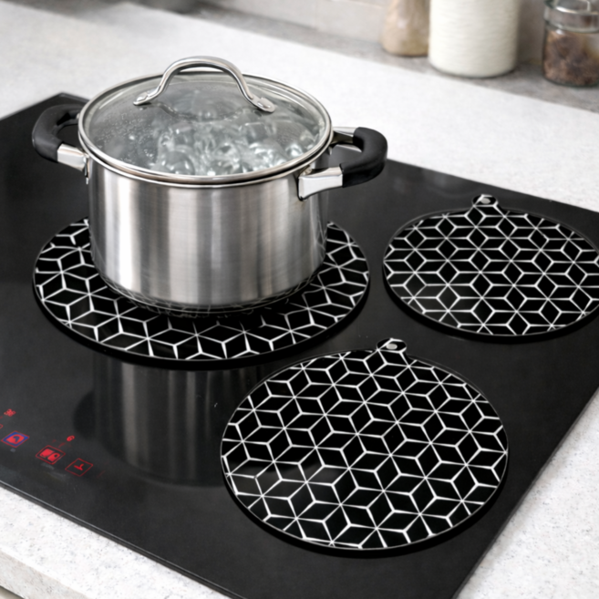 내열 인덕션 미끄럼방지 보호매트 세트, 3개, 블랙