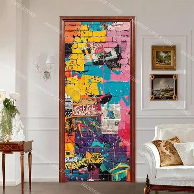 힙합 팝아트 현관문 방문 문짝 출입문 화장실문 도어 포인트 시트지 필름 레트로 유니크 화려, 40x120cm, 14