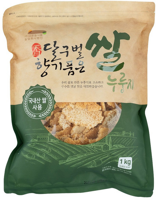 바른들식품 100% 국산 누룽지 구수한 쌀누룽지 백미누룽지, 1kg, 1개