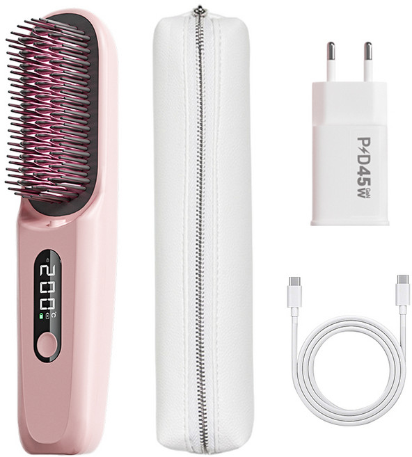 FODOSS 무선고데기 헤어 매직기 + 45W 충전 헤드, S-16p1, PINK