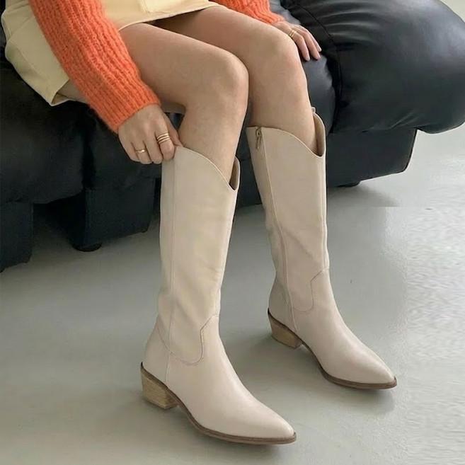 타니즈 로폰 봄 가을 여성 부츠 옆지퍼 웨스턴 통굽 롱부츠 (4.7cm)