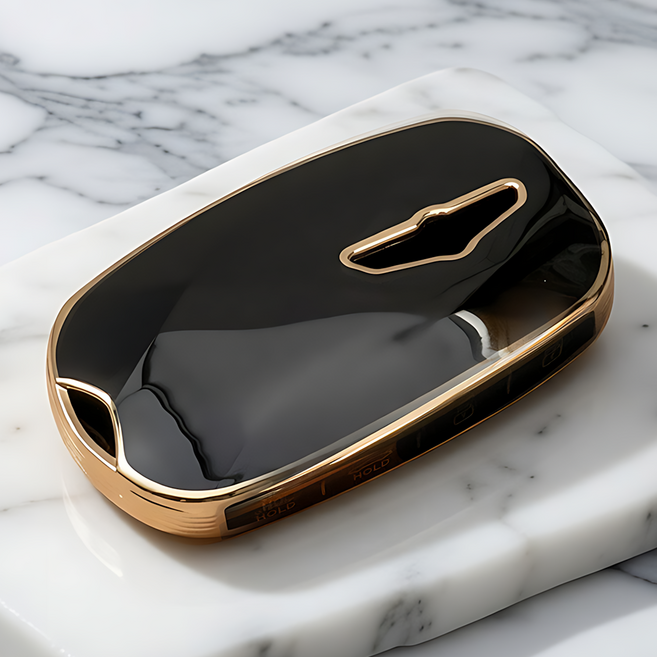 현대 G70 G80 G90 GV60 GV70 GV80 GV90 페이스 리프트 호환 TPU 스마트 키 케이스 키홀더 키링, 7버튼(TA88), 블랙골드