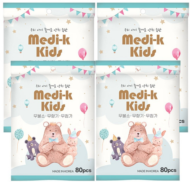 [메디케이] 국내생산 어린이 유아 치실 80p x 4 / 케이스 증정, 80개입