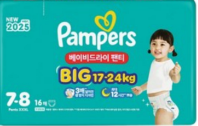 팸퍼스 베이비 드라이 아동공용 기저귀 팬티형, 점보형 이상(3XL), 32매